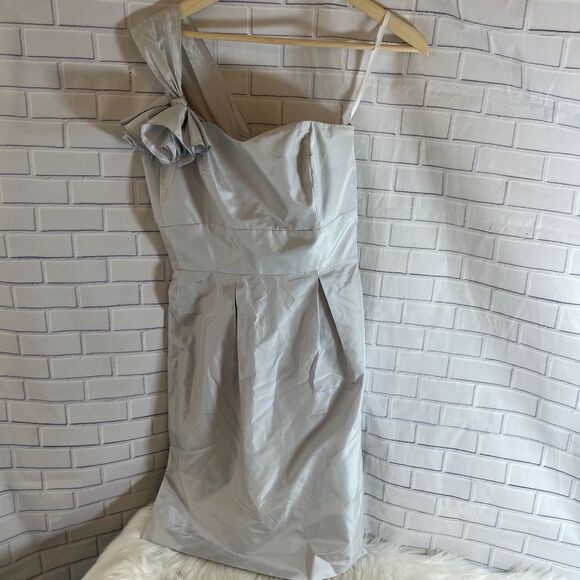 Lynn Lugo Dove Grey Silk One Shoulder Dress Sz 0 - Picture 1 of 7